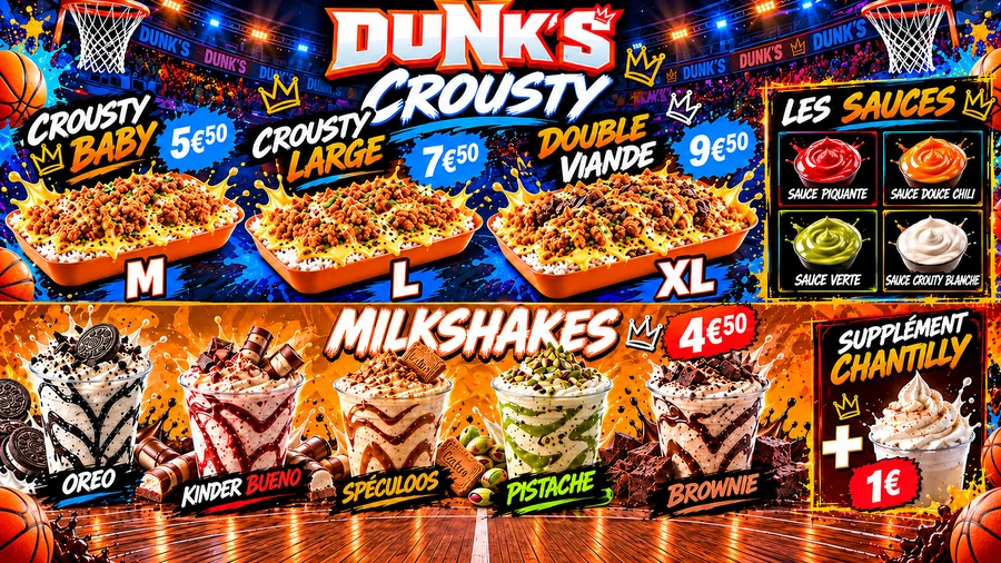 Menu DUNK’S – Crousty & Milkshakes