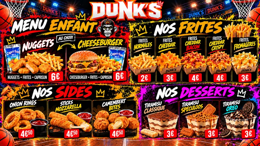 Menu DUNK’S – Menu enfant, frites, sides & desserts